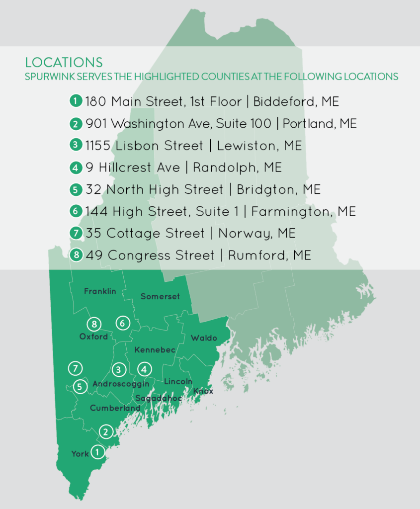 Map of Spurwink children's behavioral health home locations in Maine.