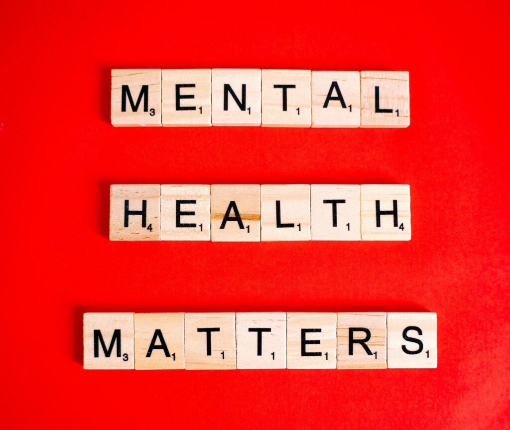 Mental Health Matters spelled out with wooden tiles.